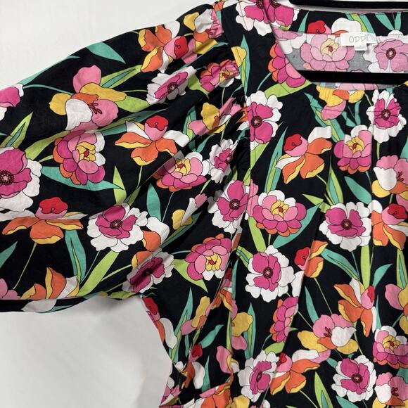 ODDI Floral Puff Half Sleeve Mini Dress Retro Flower Pattern Size Small Pockets - Picture 6 of 12